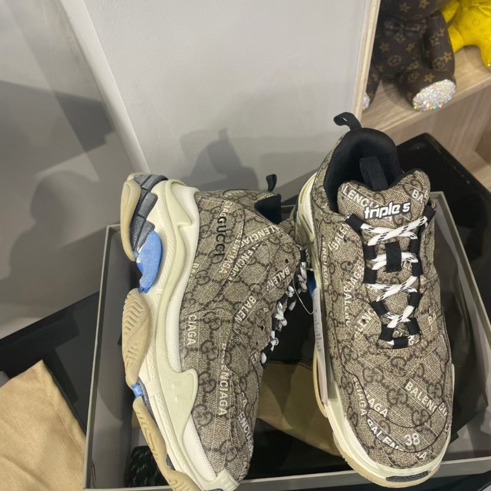 Balenciaga Triple S Sneakers in Beige and Blue